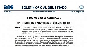 El Gobierno aprueba el calendario de días inhábiles para 2015