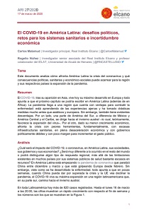 El COVID-19 en América Latina: desafíos políticos, retos para los sistemas sanitarios e incertidumbre económica