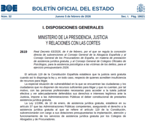thumbnail-El BOE publica el Real Decreto que aprueba la subvención para el pago de la asistencia jurídica gratuita en 2026, reivindicación de la Abogacía Española