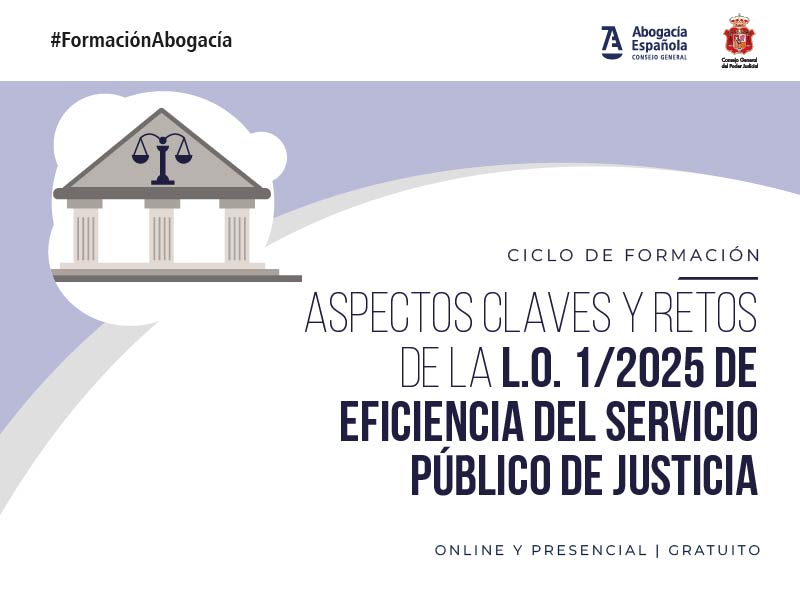 La Abogacía y el Poder Judicial impartirán un nuevo ciclo de formación sobre la implantación de la LO 1/2025