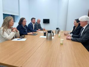 A la izda.: Macarena Lorente Anaya, María Jesús Moro Almaraz, Daniel Pérez Osma y Fernando de Rosa Torner, diputados del Partido Popular en el Congreso. A la dcha.: Encarna Orduna Pardo y Salvador González Martín, secretaria general y presidente de la Abogacía Española.
