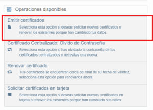 Apartado de Emitir Certificados en ACA Plus