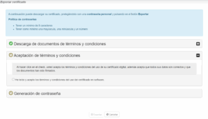 Pantalla con el check de aceptación de contrato ACA Plus