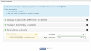 Pantalla de introducción de contraseña para ACA Plus