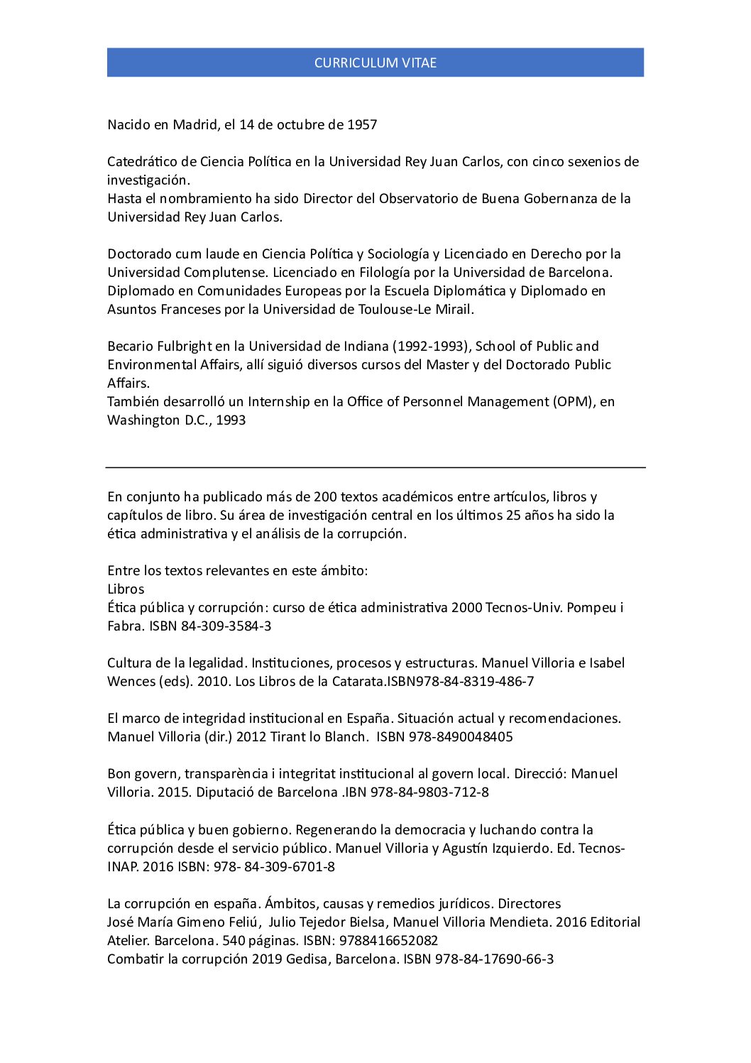 CV Manuel Villoria Mendieta