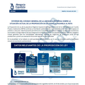 Abogacía Española elabora un informe para analizar la tramitación parlamentaria de la Pasarela al RETA