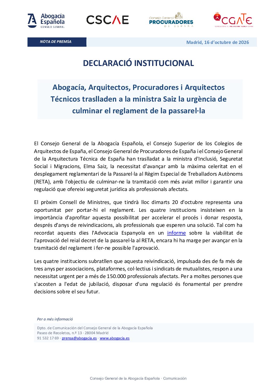 20261016 – DECLARACIÓ INSTITUCIONAL PASAREL·LA AL RETA (2)