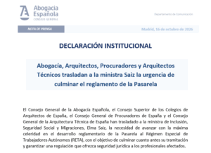 thumbnail-Abogacía, Arquitectos, Procuradores y Arquitectos Técnicos trasladan a la ministra Saiz la urgencia de culminar el reglamento de la Pasarela